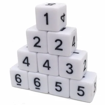 10 шт./компл., 6-сторонний цифровой кубик, Забавная игра-головоломка для детей, 16 мм белого цвета