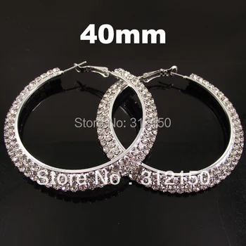12 пар 40 мм Бесплатная доставка, Оптовая продажа, модные серьги, женские серьги-кольца с полным кристаллом, 2 слоя, серьги-кольца со стразами