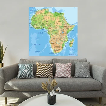 150*150 см Топографическая карта Африки, Нетканый холст, Настенный декоративный принт, Украшение для дома в гостиной, Школьные принадлежности