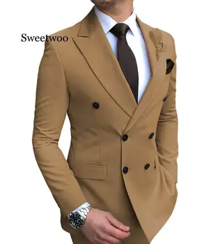 2020 Новый костюм из 2 предметов, мужской блейзер, пиджак, приталенный двубортный блейзер с вырезами на лацканах (блейзер + брюки)