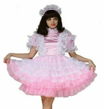 2023 Sissy Abschließbar Organza Licht Rosa Puffy Blase Ärmeln Schöne Lolita Prinzessin Kleid Kleid Nach