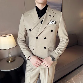 2023, Весенняя новинка в британском корейском стиле, Тонкий Джентльменский свадебный костюм, Однотонный Рабочий Двубортный Модный Повседневный мужской Блейзер