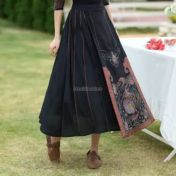 2023 улучшенная вышивка в китайском этническом стиле, новый китайский национальный стиль, ретро, элегантная женская плиссированная юбка средней длины на каждый день, s186
