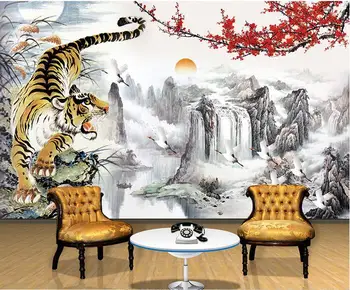 3d обои для комнаты, настенная роспись на заказ, цветок сливы, пейзаж с тигром, фото, 3D настенная роспись, обои для стен, 3D декор для гостиной