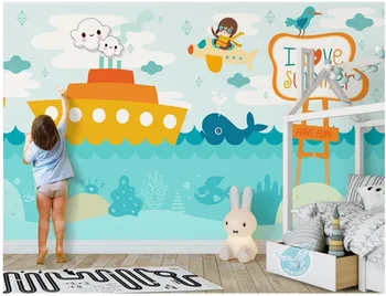 3d обои на заказ фотообои Мультфильм морская лодка детский фон стены Домашний декор 3d настенные фрески обои для стен 3 d