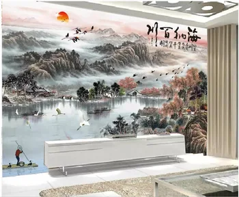 3d фотообои на заказ, китайская роспись тушью, вода из горной реки, домашний декор, 3D настенные фрески, обои для стен, 3 d