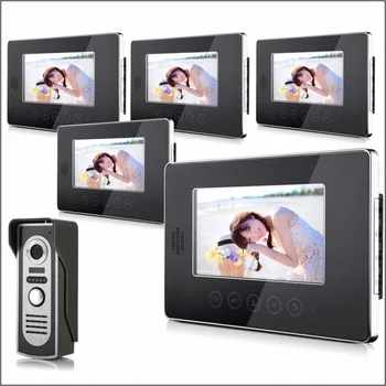 7-Дюймовый проводной видеодомофон ИК ночного видения с пятью мониторами