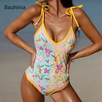 Bauhinia Новый цельный купальник с принтом, Сексуальные купальники с высоким вырезом, Женские Боди, Купальный костюм, Пляжный Монокини с открытой спиной, Пляжная одежда