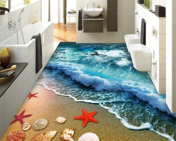 BEIBEHANG Home ванная комната спальня пол самоклеящиеся обои пляж волны серфинг 3D напольная плитка живопись 3D полы