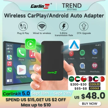 CarlinKit 5.0 CarPlay Android Auto Беспроводной адаптер Портативный ключ для автомобильного радиоприемника OEM с проводным CarPlay /Android Auto