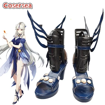 Cosersea Game Genshin Impact Orchid's Вечернее платье, Обувь для Косплея Ningguang, Женские Синие сандалии на высоком каблуке для женщин на Хэллоуин