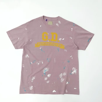 GD Модная классическая высококачественная футболка с розовыми брызгами чернил и коротким рукавом High Street Vintage
