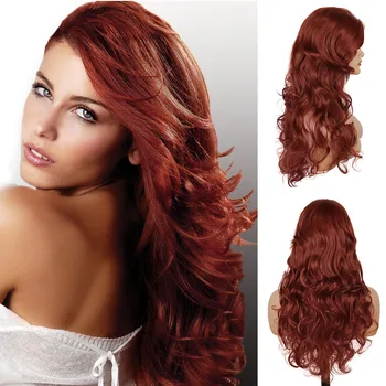 GNIMEGIL Синтетический красновато-коричневый Парик с длинными вьющимися волосами для женщин, Косплей, вечеринка на Хэллоуин, Натуральный мягкий термостойкий парик с объемной волной