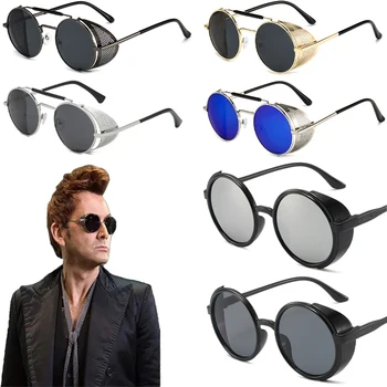 Good Omens Devil Crowley, солнцезащитные очки Дэвида Теннанта, Реквизит для косплея, Ретро Круглые металлические солнцезащитные очки, мужские и женские очки в стиле стимпанк