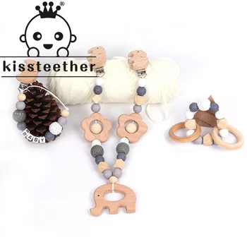 Kissteether Новая детская Цепочка для пустышки из букового дерева В форме слона Молярный браслет Игрушка-погремушка из трех частей Молярные изделия Игрушка в подарок