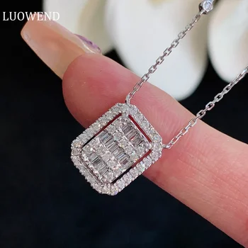 LUOWEND Ожерелье из белого золота 18 Карат, блестящие настоящие натуральные бриллианты 0,60 карата, Модные свадебные украшения геометрической формы для женщин