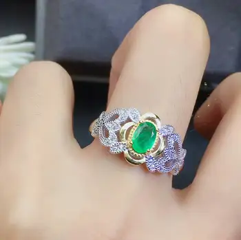 MeiBaPJ Высококачественное кольцо с натуральным изумрудом и драгоценным камнем смешанного цвета для женщин, настоящее серебро 925 пробы, Очаровательные изысканные свадебные украшения