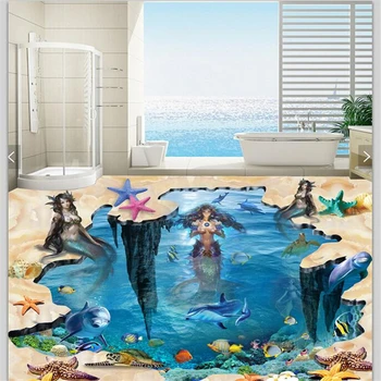 wellyu Custom flooring 3d обои самоклеящаяся пляжная русалка подводный мир 3D напольная плитка трехмерная роспись пола