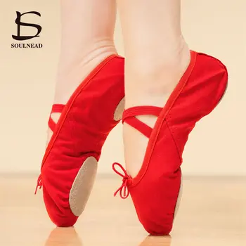 Балетные туфли для девочек, Детская Красно-Розовая Женская Гимнастическая обувь, Тапочки для занятий Йогой для учителей, Балерина, Тренировочная Балетная обувь, Кроссовки