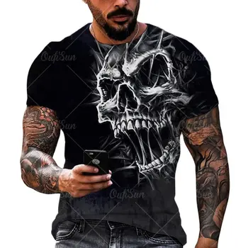 Винтажная мужская футболка с 3D принтом ужасного черепа, летняя классическая повседневная футболка с круглым вырезом и коротким рукавом, модные свободные негабаритные топы, футболка для мужчин
