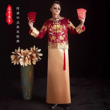 Винтажные Элегантные Костюмы с восточной вышивкой в стиле Тан, Одежда для жениха, Свадебное платье Ципао, костюмы для свадебных тостов в китайском стиле Hanfu