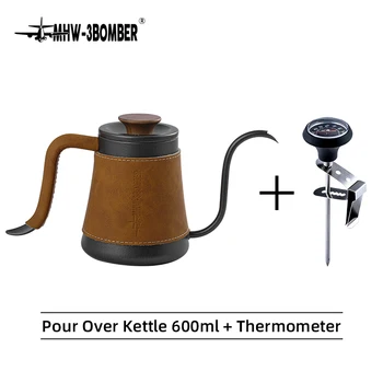 Винтажный чайник для кофе из нержавеющей стали, портативный набор для наливки кофе и термометра, Элегантный инструмент для приготовления эспрессо, аксессуары