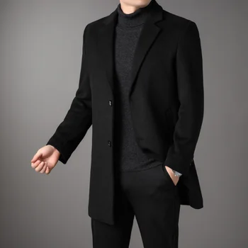 Высококачественные мужские куртки из шерсти и смесей 2022, новое мужское приталенное простое деловое повседневное однобортное пальто с защитой от морщин