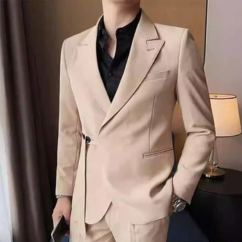 Высококачественный двубортный повседневный костюм, мужской пиджак в британском легком знакомом стиле, французская пуговица сбоку, мужской костюм в западном стиле