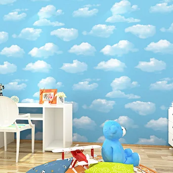 Голубое небо, простые обои для детской комнаты, спальни, гостиной, голубое небо, белое облако, потолок, обои для дома