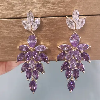 Двухцветные модные роскошные фиолетовые серьги для женщин, свадебные
