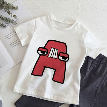 Детская футболка с алфавитом, кавайная футболка, аниме, Буквы A, B, C, D, мультфильмы, Повседневная одежда, футболки для девочек и мальчиков, короткий рукав