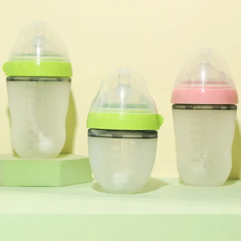 Детские бутылочки для кормления 150 мл/250 мл, силиконовая детская бутылочка, зеленая/розовая бутылочка для кормления детей, детская бутылочка для питья молока