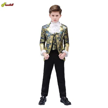 Детские костюмы на Хэллоуин в стиле Панк, Король Принц, Ренессанс, Средневековый мальчик, готический костюм для косплея, Пальто + брюки + галстук, полный комплект