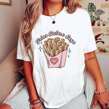 Женская хлопковая футболка, модные футболки с рисунком картофеля фри и абрикоса для парней, Летние женские футболки с коротким рукавом, женские топы, женская футболка