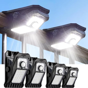 Закрепите Солнечные фонари на открытом воздухе, водонепроницаемый датчик движения, Солнечный светильник для забора с 45 светодиодами, 3 режима для желоба, патио, палубы, кемпинга, палатки