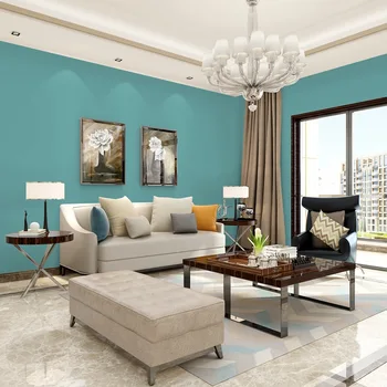 Зеркальные сине-зеленые обои, Синие глянцевые обои, однотонная спальня, гостиная, столовая в отеле, оформление в простом стиле