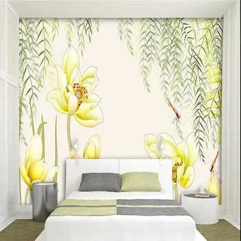 Изготовленные на заказ Современные Настенные обои Свежий И элегантный Фон Lotus Background Wall Papel De Parede Обои для стен спальни Искусство