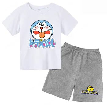 Комплекты детской одежды Doraemon для мальчиков, футболки с графическим рисунком, Детский спортивный костюм, Одежда большого размера для мальчиков, Футболки для девочек, Комплект из двух предметов