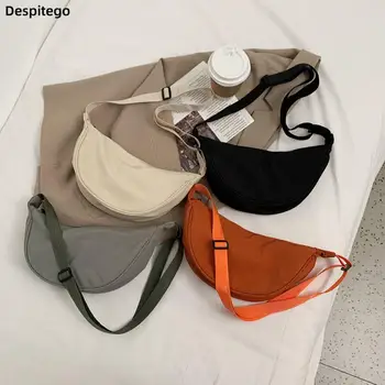 Корейские Модные Нейлоновые сумки-мессенджеры, Женская Однотонная сумка через плечо с клецками, Модные холщовые сумки на плечо, женская повседневная сумка для телефона