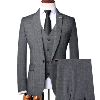 Куртка, жилет, брюки, ретро джентльмен, классический модный мужской деловой приталенный костюм в клетку, комплект из 3 предметов, свадебное платье жениха, размер 6XL