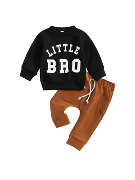 Милый комплект для маленьких мальчиков, уютный спортивный костюм с пуловером с высоким воротом, спортивные штаны и очаровательный зимний наряд для новорожденных