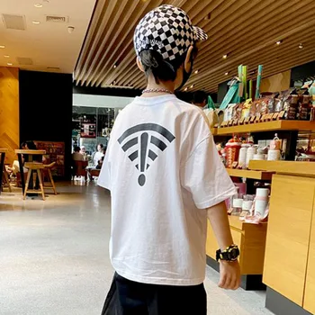 Модная летняя детская футболка в стиле Харадзюку с прямым рукавом и круглым вырезом, однотонная мужская футболка Ins