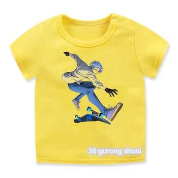 Модная футболка для мальчиков с забавным аниме Sk8 The Infinity, одежда для мальчиков с мультяшным принтом, Повседневная детская футболка, желтые топы с короткими рукавами