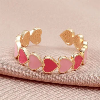 Модное Винтажное кольцо с розовой Эмалью в Богемном стиле, открывающее Сердце, Милые кольца на палец Для женщин, ювелирные изделия из Камня для девочек, подарок для подруги