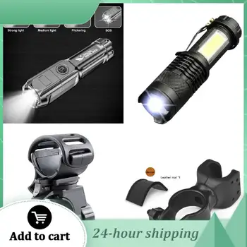 Мощный светодиодный фонарик с зарядкой через USB, тактическая вспышка, Водонепроницаемый фонарь для кемпинга на открытом воздухе, многофункциональный фонарь, кронштейн для велосипедной лампы