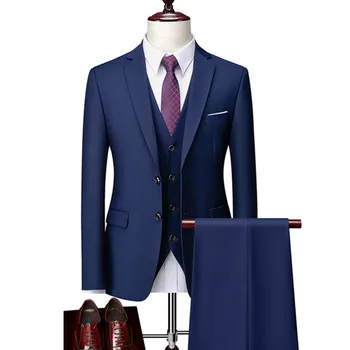 Мужские деловые костюмы из 3 предметов, комплекты/мужской свадебный банкет для жениха, однотонные брендовые блейзеры высокого класса большого размера на заказ, куртка, пальто
