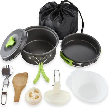 Набор походной посуды, набор для приготовления пищи в кемпинге, Портативный набор для столовой посуды, Походное снаряжение с антипригарным покрытием, походные горшки и сковородки, Складная посуда