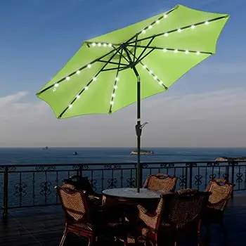 Наружный светодиодный зонт на солнечных батареях с 8 ребрами жесткости и 32 лампами для патио, садовой палубы, кривошипного наклона, UV30 Красный