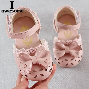 Новейшая летняя детская обувь 2023 года, модные кожаные сандалии принцессы, Милые детские сандалии для девочек, Дышащая обувь с бантом для малышей