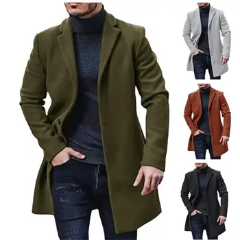 Новое весенне-осеннее шерстяное пальто, мужская шерстяная ветровка средней длины, многоцветная и разных размеров